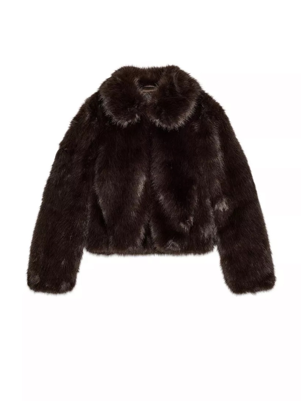 Zara Short Faux Fur Brown Coat Large